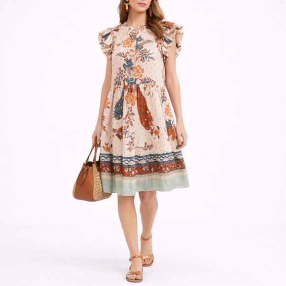 Ulla Johnson Dresses & Skirts - Ulla Johnson Etta Floral Ruffle Sleeve Midi Dress Boho Swing Prairie Dress